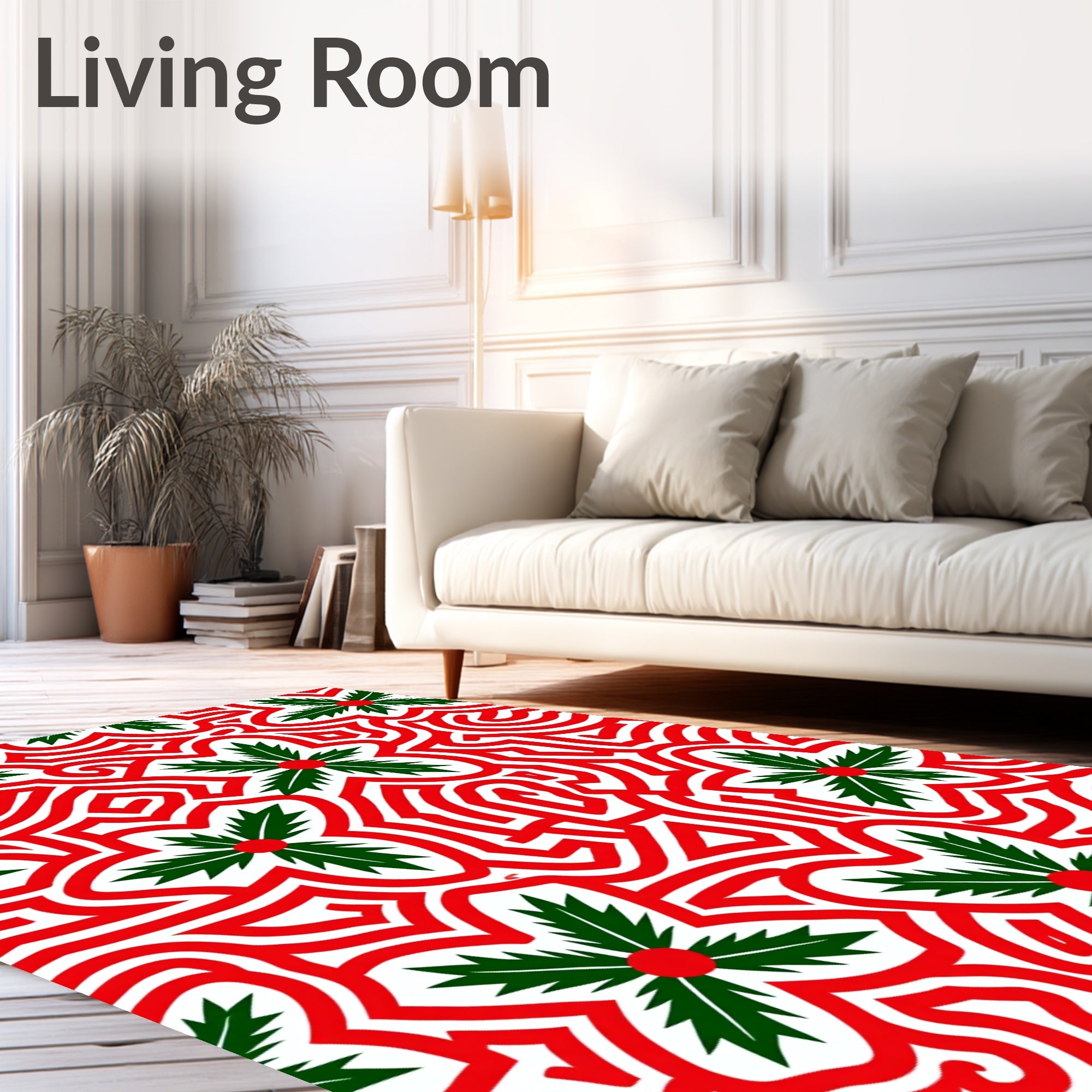 Red Green Floral Swirl Rug