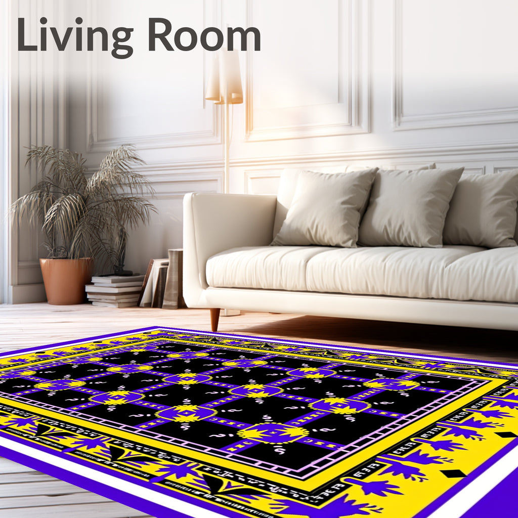 Bold Yellow Blue Geometric Sunburst Rug