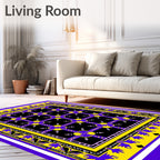 Bold Yellow Blue Geometric Sunburst Rug