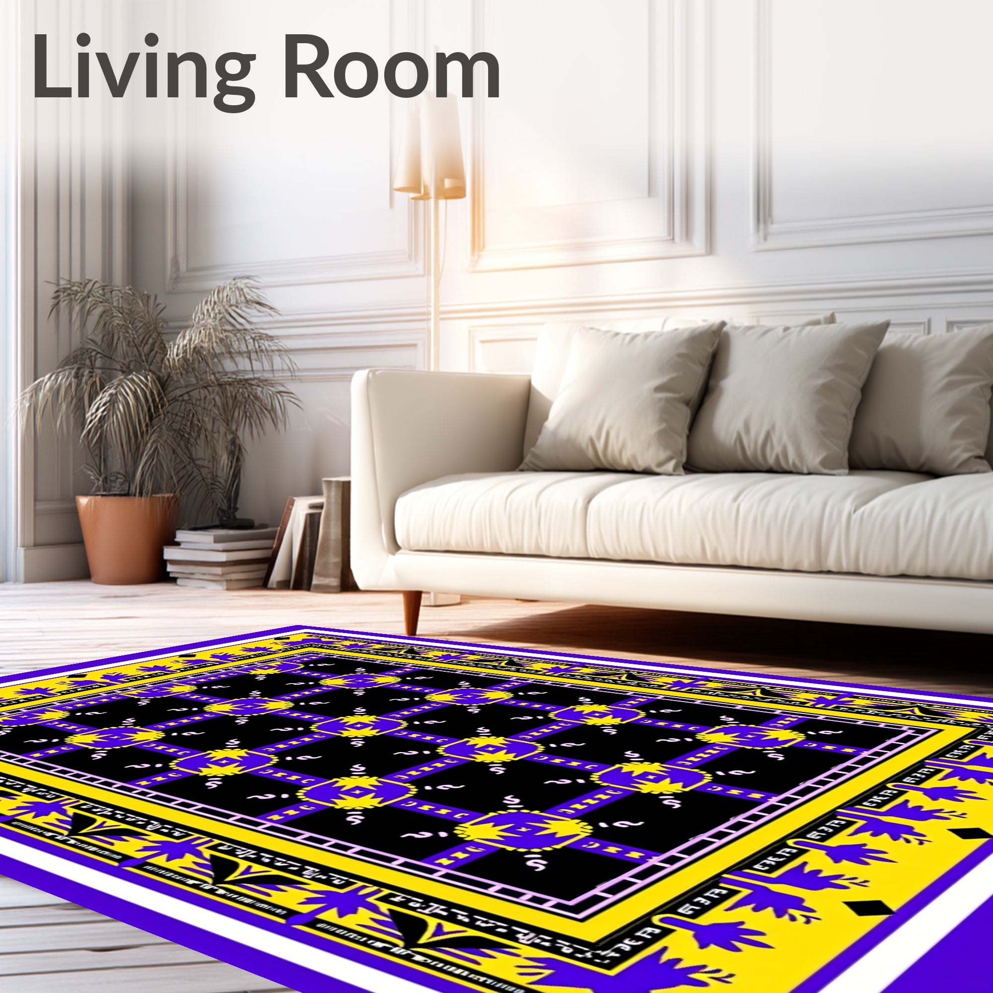 Bold Yellow Blue Geometric Sunburst Rug