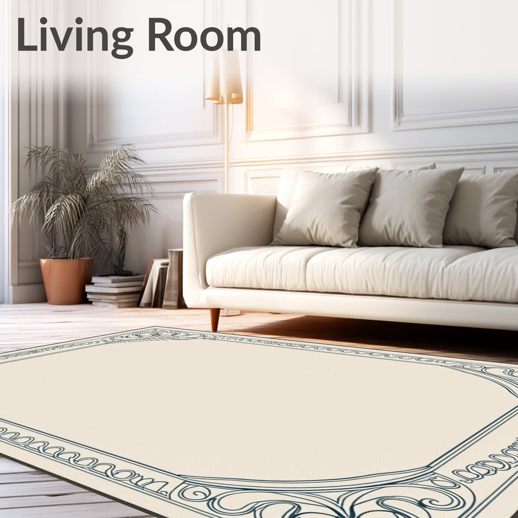 Art Nouveau Cream Navy Swirl Frame Rug