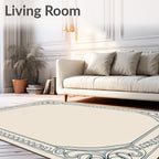 Art Nouveau Cream Navy Swirl Frame Rug