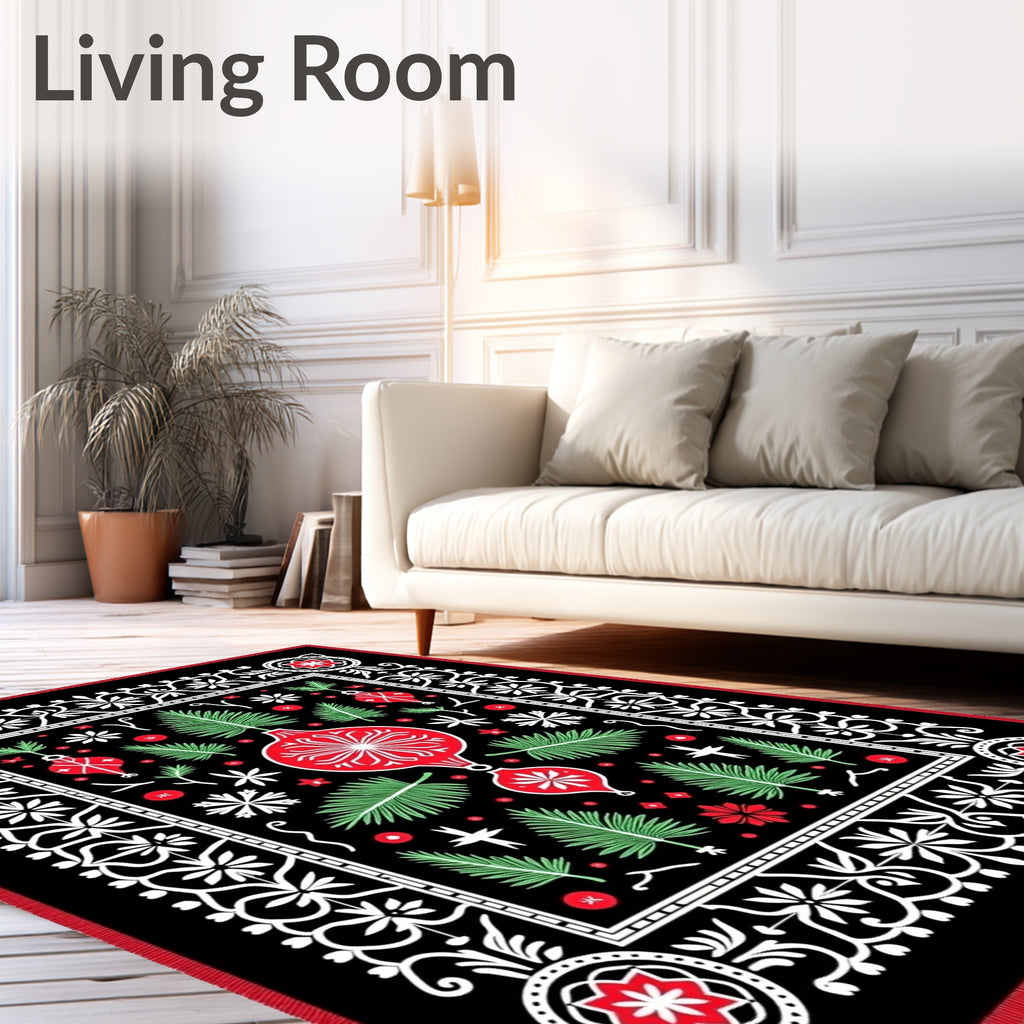 Festive Red Green Ornament Garland Rug