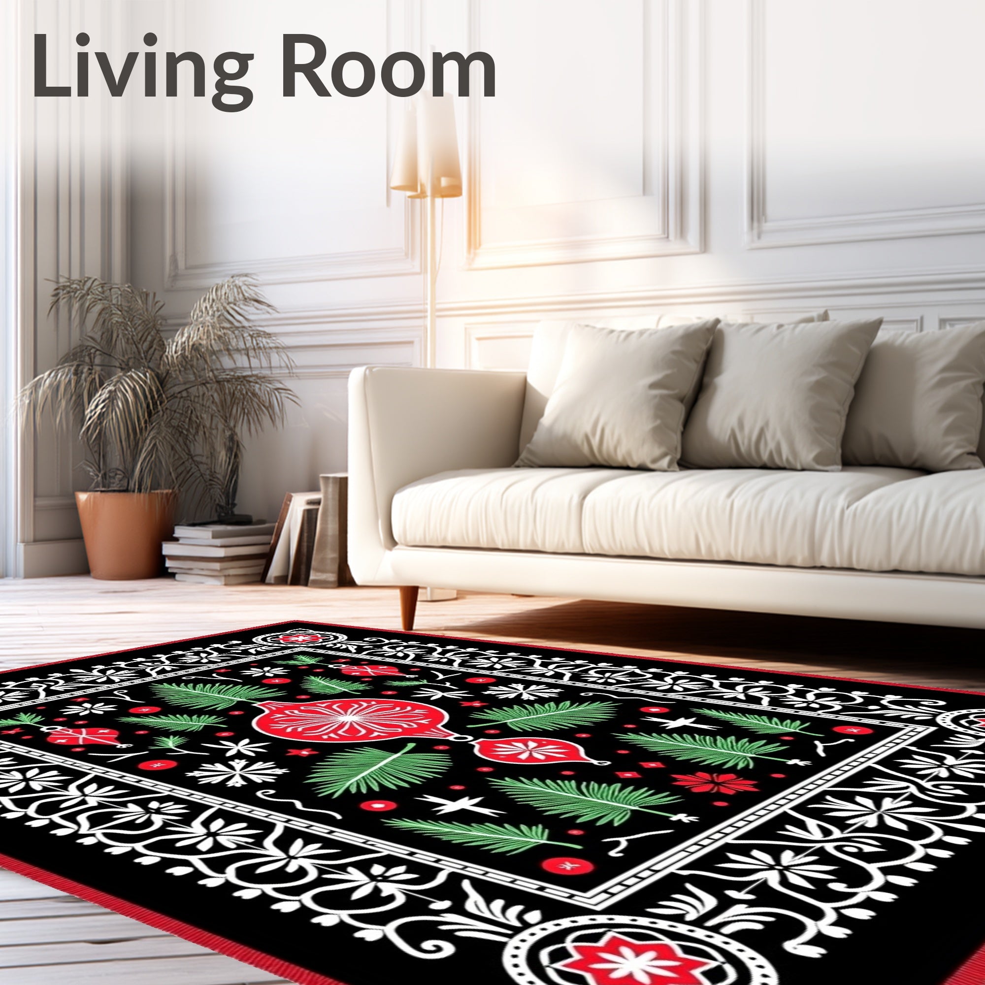 Festive Red Green Ornament Garland Rug