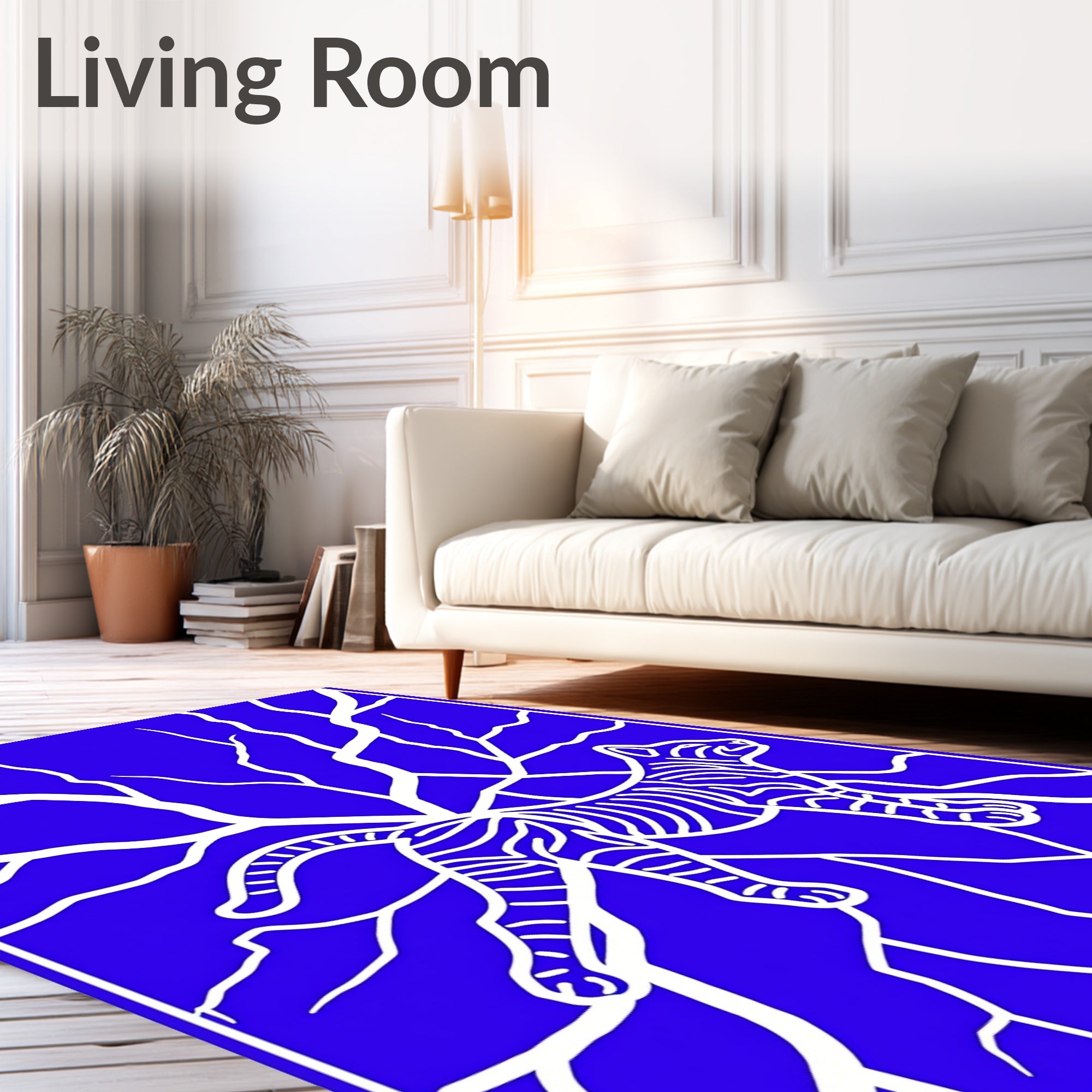 Bold Blue Feline Vine Art Rug