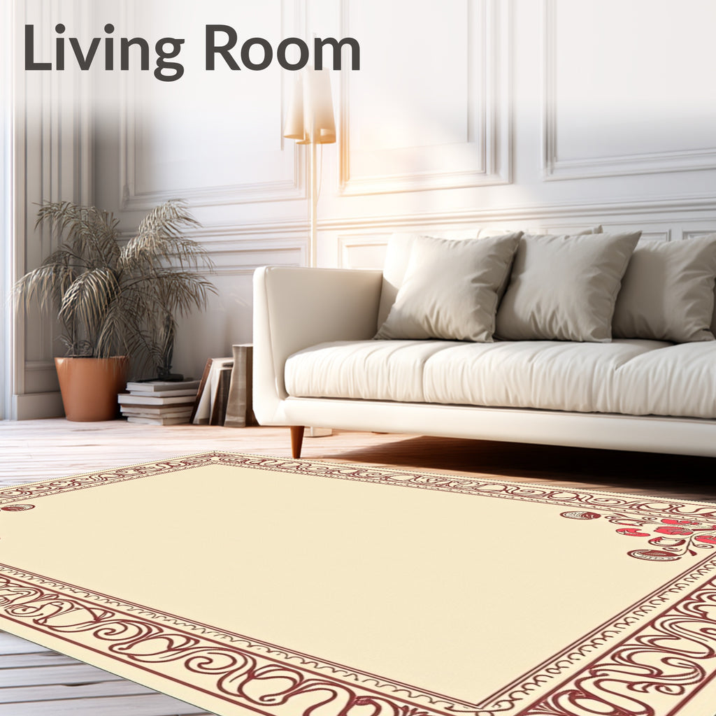 Art Nouveau Red Floral Cream Rug