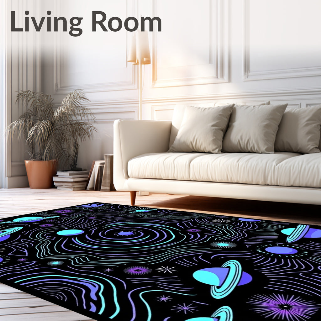 Vibrant Cosmic Planets Swirling Nebula Rug