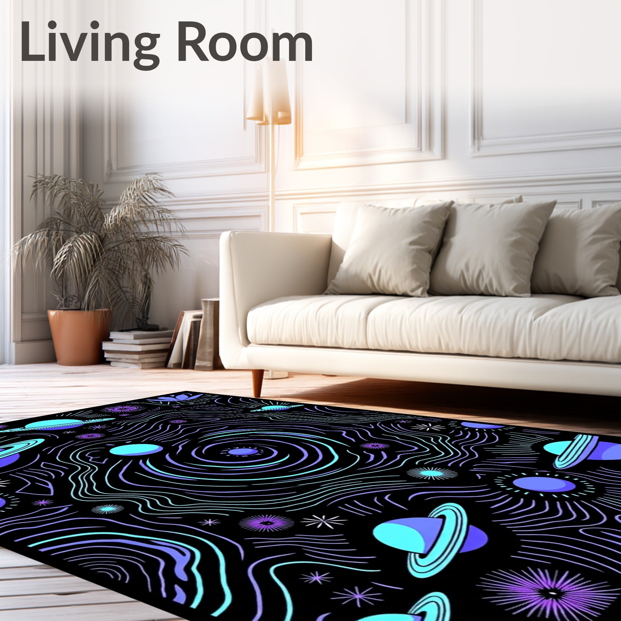 Vibrant Cosmic Planets Swirling Nebula Rug