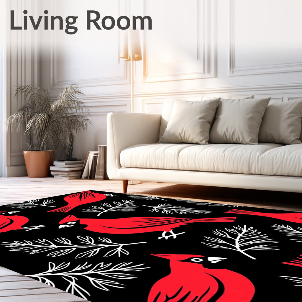 Bold Red Cardinal Branch Silhouette Rug