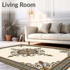 Ornate Gold Blue Floral Medallion Rug
