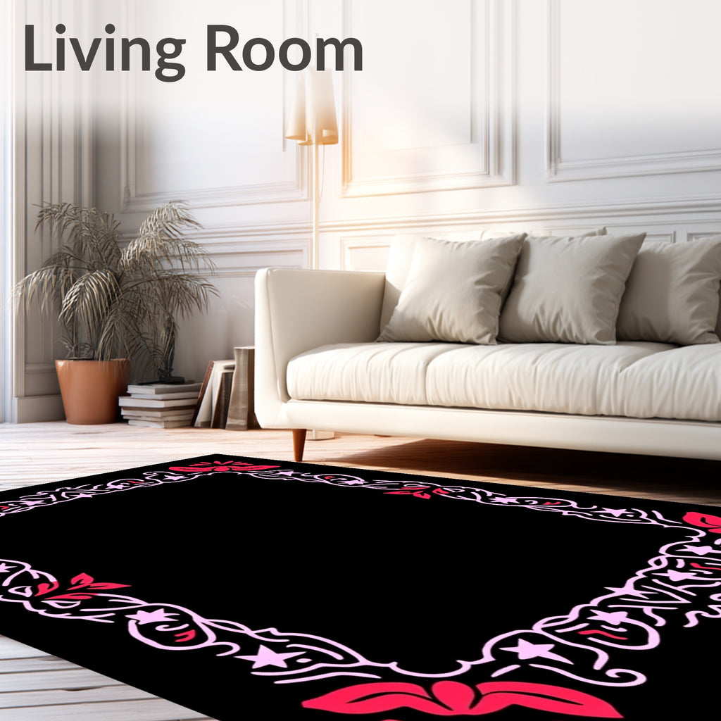 Crimson Pink Floral Star Scroll Frame Rug