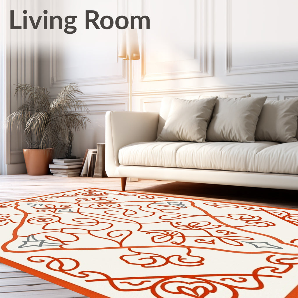 Orange Gray Medallion Arabesque Filigree Rug