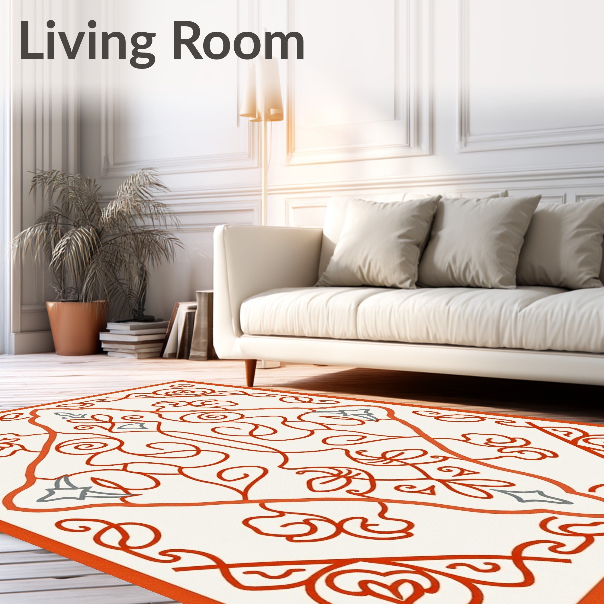 Orange Gray Medallion Arabesque Filigree Rug