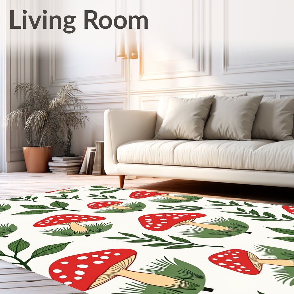 Whimsical Red Mushroom Garden Leaves Rug