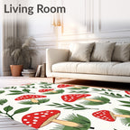Whimsical Red Mushroom Garden Leaves Rug