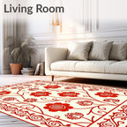 Scarlet Blossom Swirls Border Rug