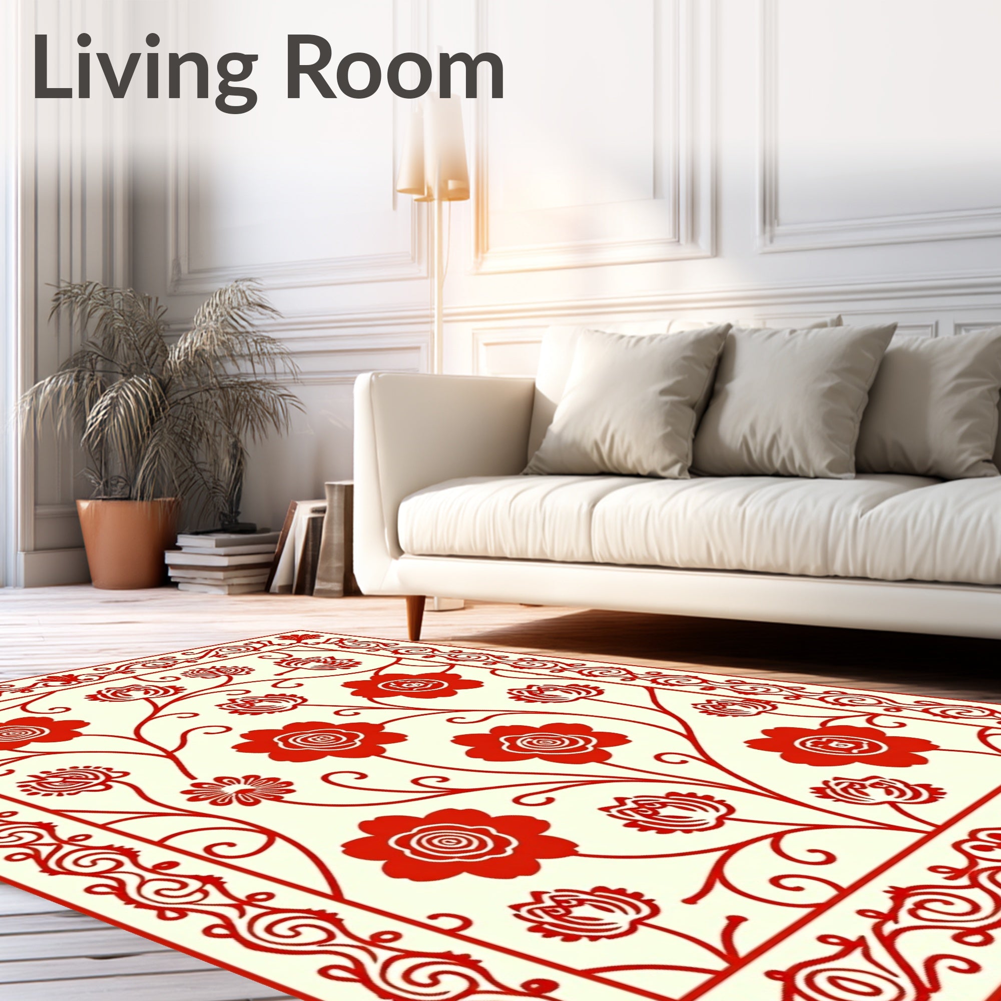 Scarlet Blossom Swirls Border Rug