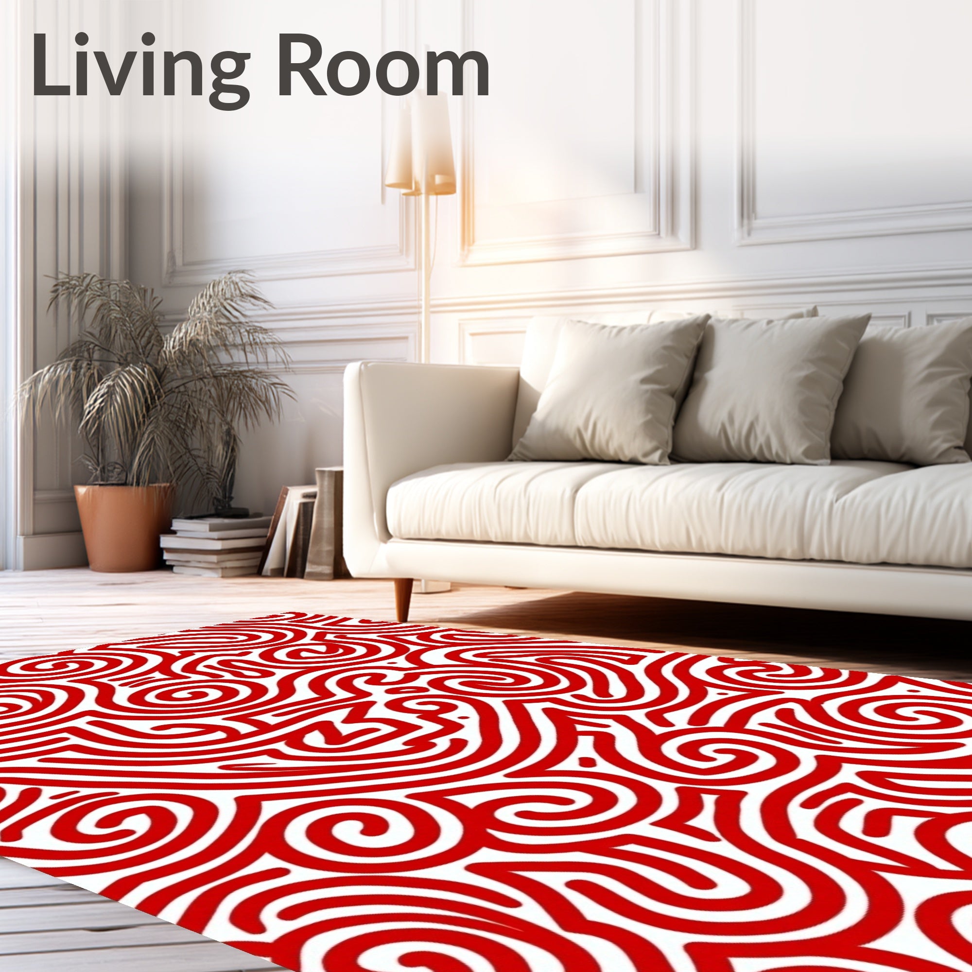Crimson Swirl Abstract Lines Rug