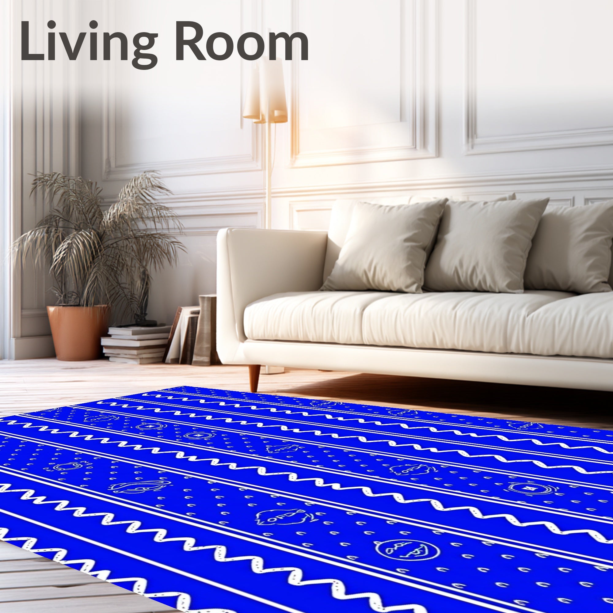 Bright Blue Vertical Stripe Collage Rug