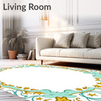 Golden Star Turquoise Arabesque Frame Rug
