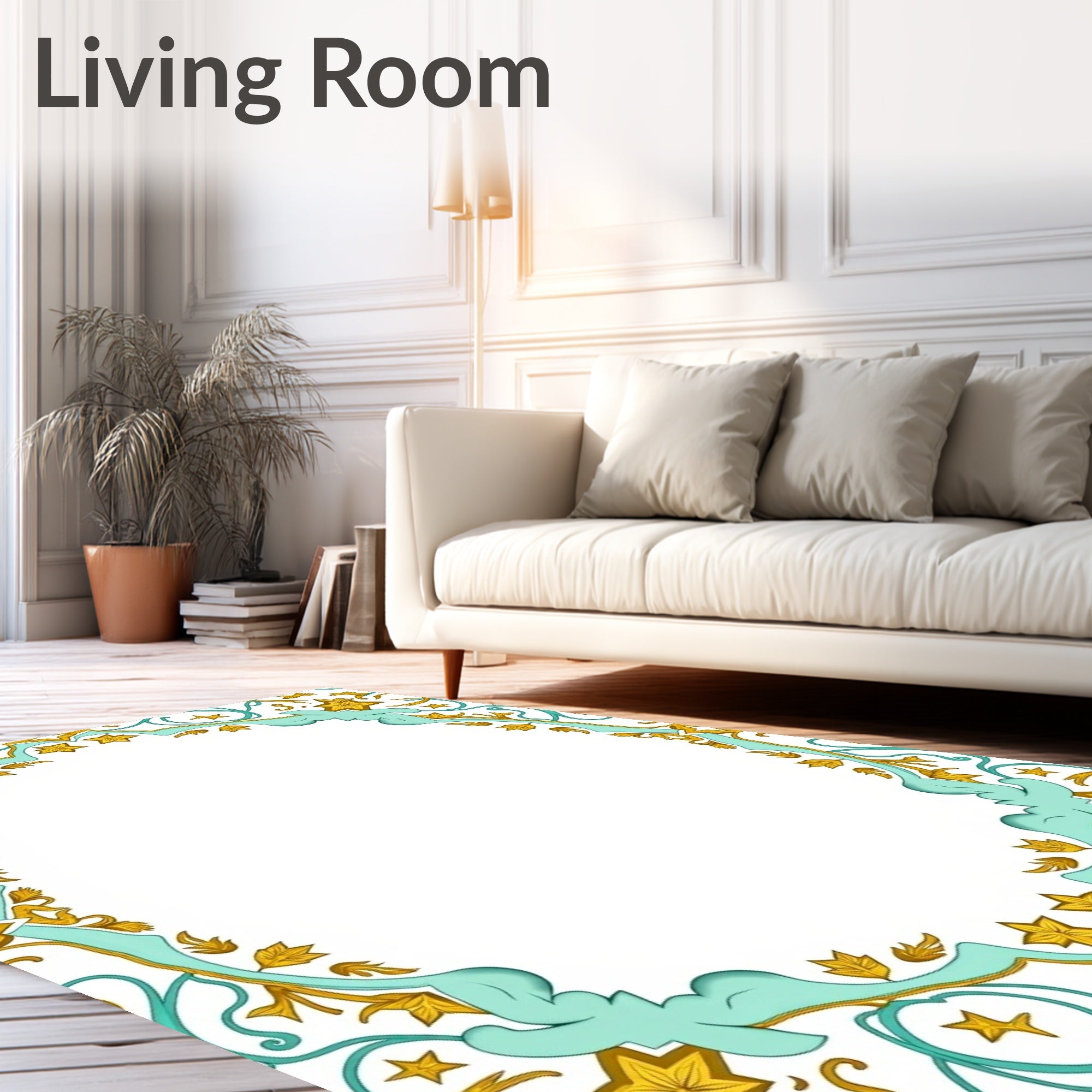 Golden Star Turquoise Arabesque Frame Rug