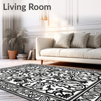 Intricate Black White Scrolling Vines Rug