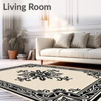 Black and Cream Ornate Floral Medallion Rug