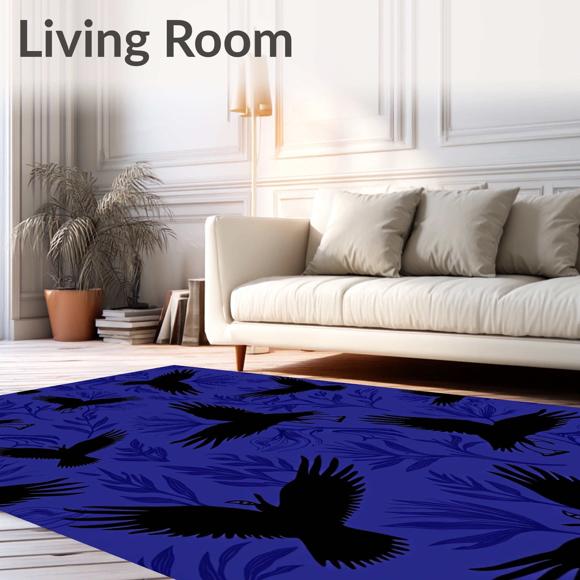 Midnight Blue Raven Floral Repeat Rug