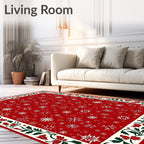 Red Snowflake Winter Holly Border Rug