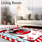 Red White Bulldog Snowflakes Candy Cane Border Rug