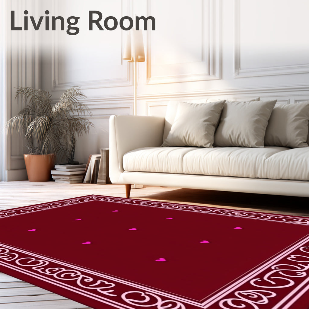 Deep Red Heart Border Rug