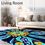 Yellow Teal Bloom Mandala Rug