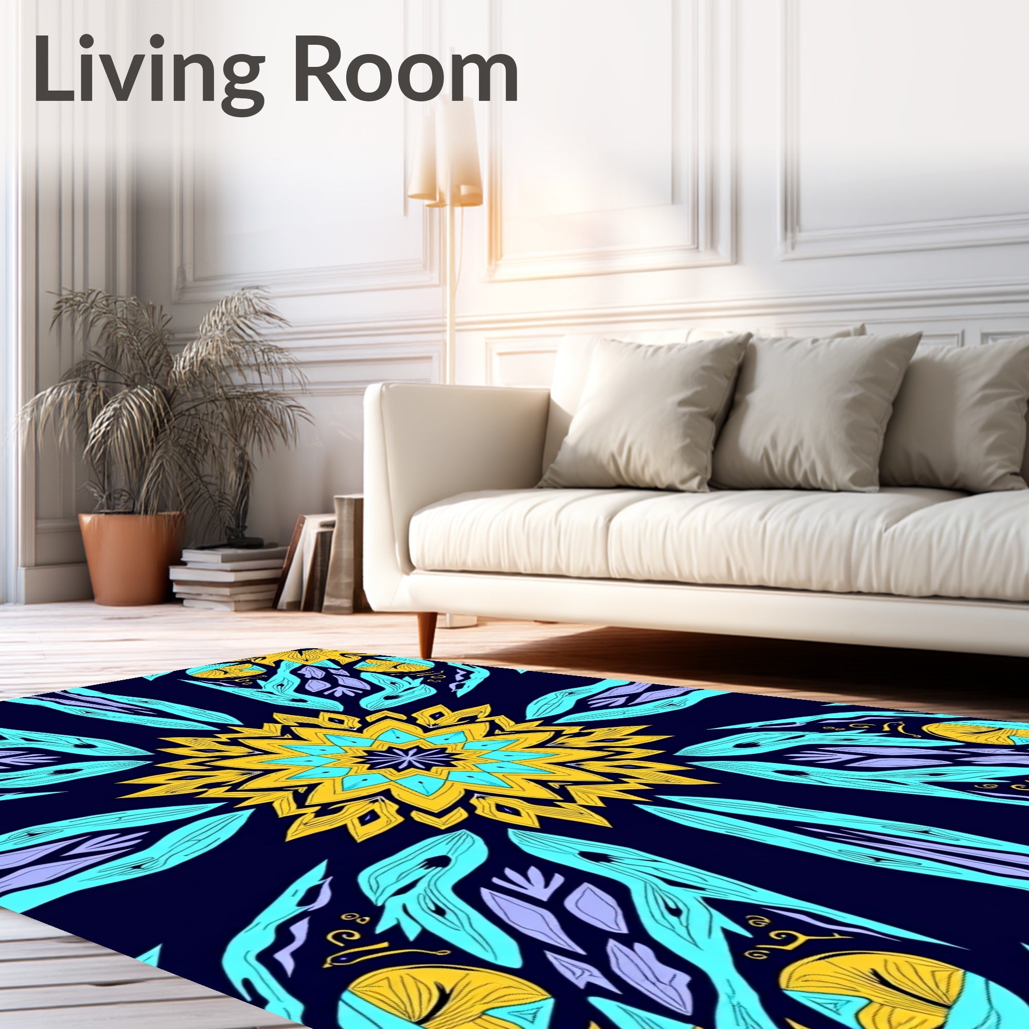 Yellow Teal Bloom Mandala Rug