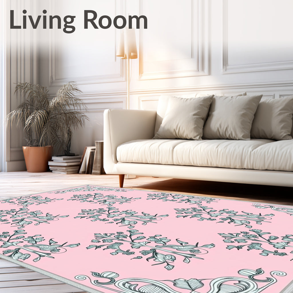 Art Nouveau Pink Floral Bordered Rug
