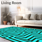 Bright Teal Black Maze Geometric Rug