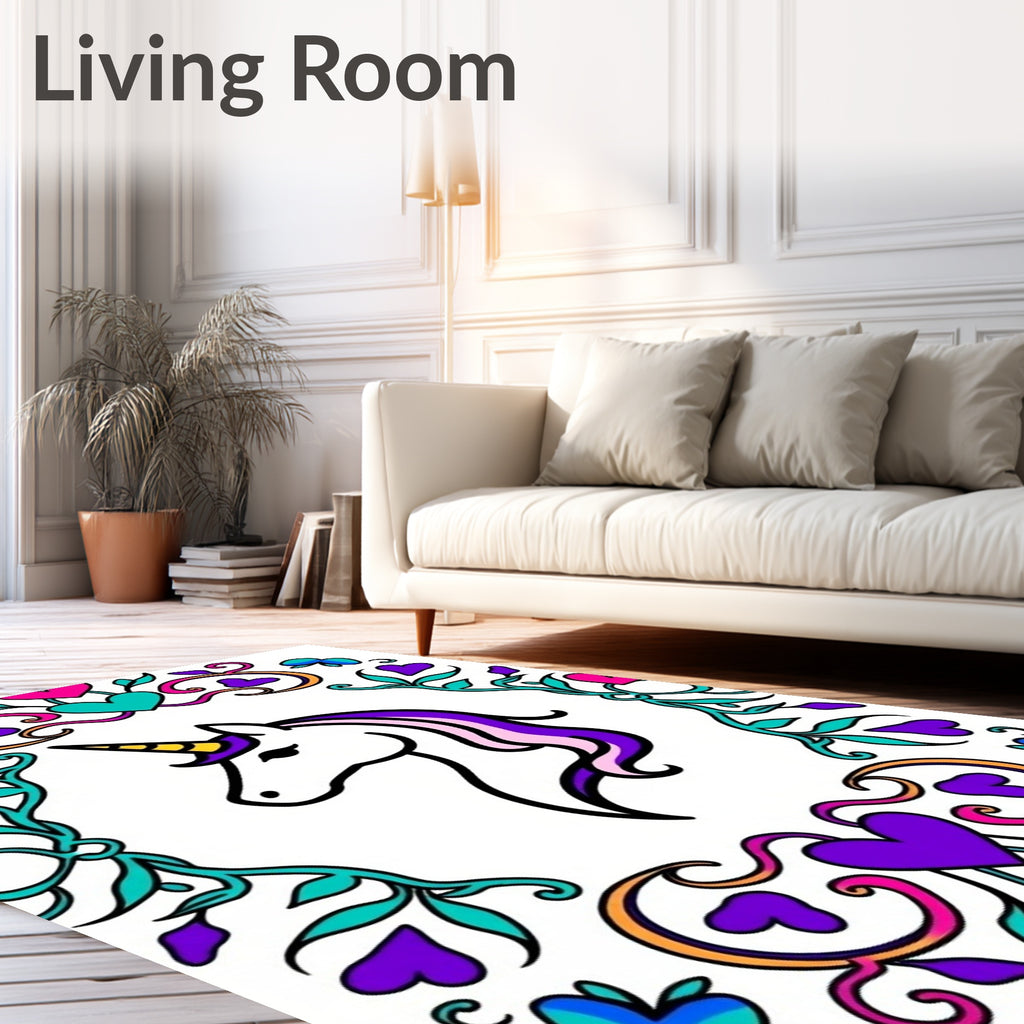 Whimsical Unicorn Heart Floral Frame Rug