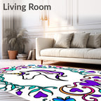 Whimsical Unicorn Heart Floral Frame Rug