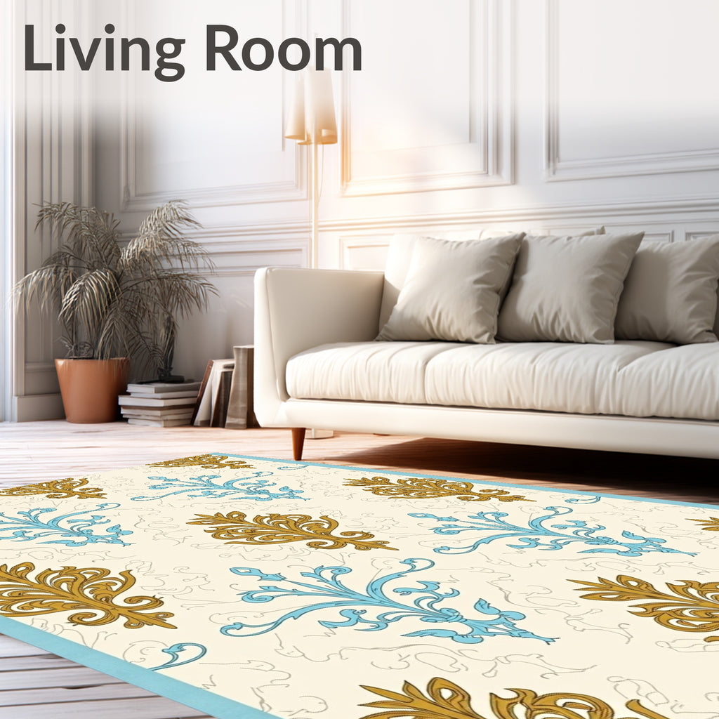 Gilded Aqua Ornamental Scroll Rug