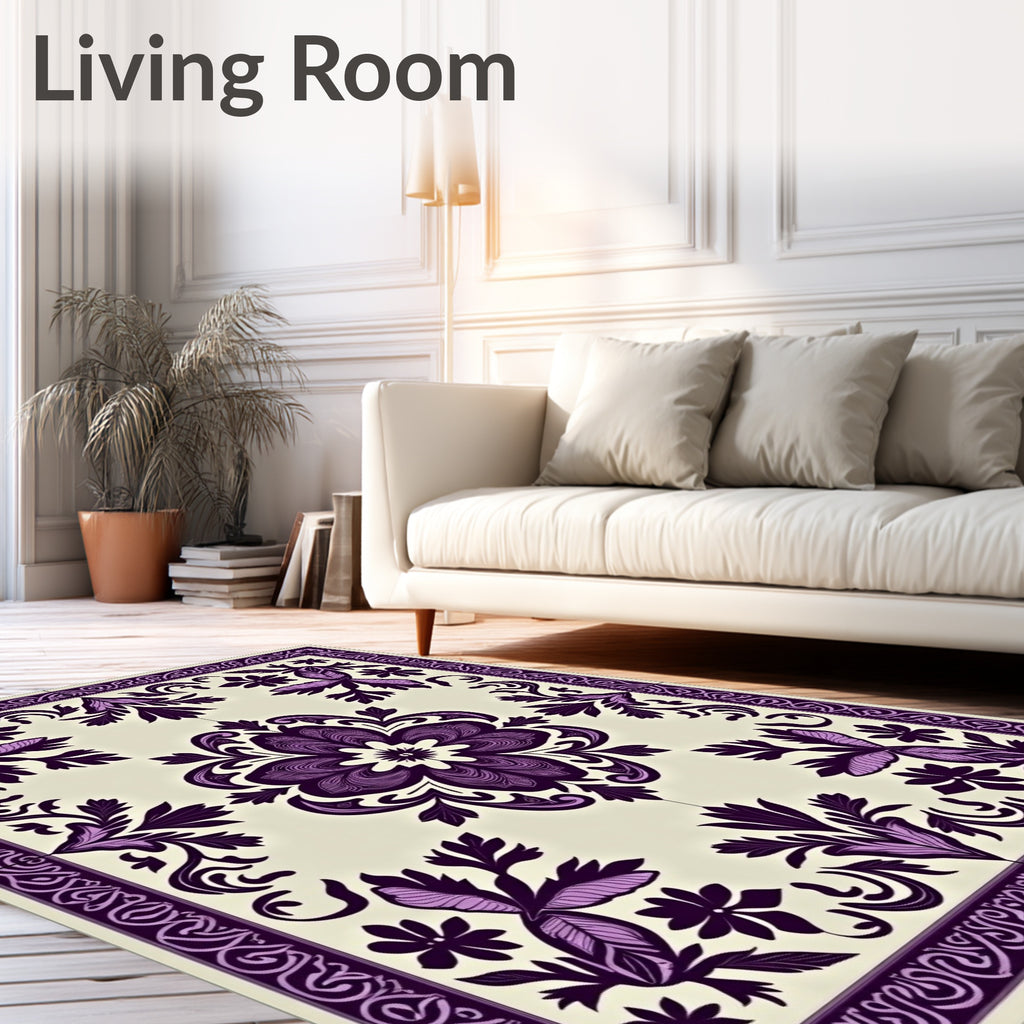 Rich Plum Floral Medallion Border Rug