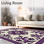 Rich Plum Floral Medallion Border Rug