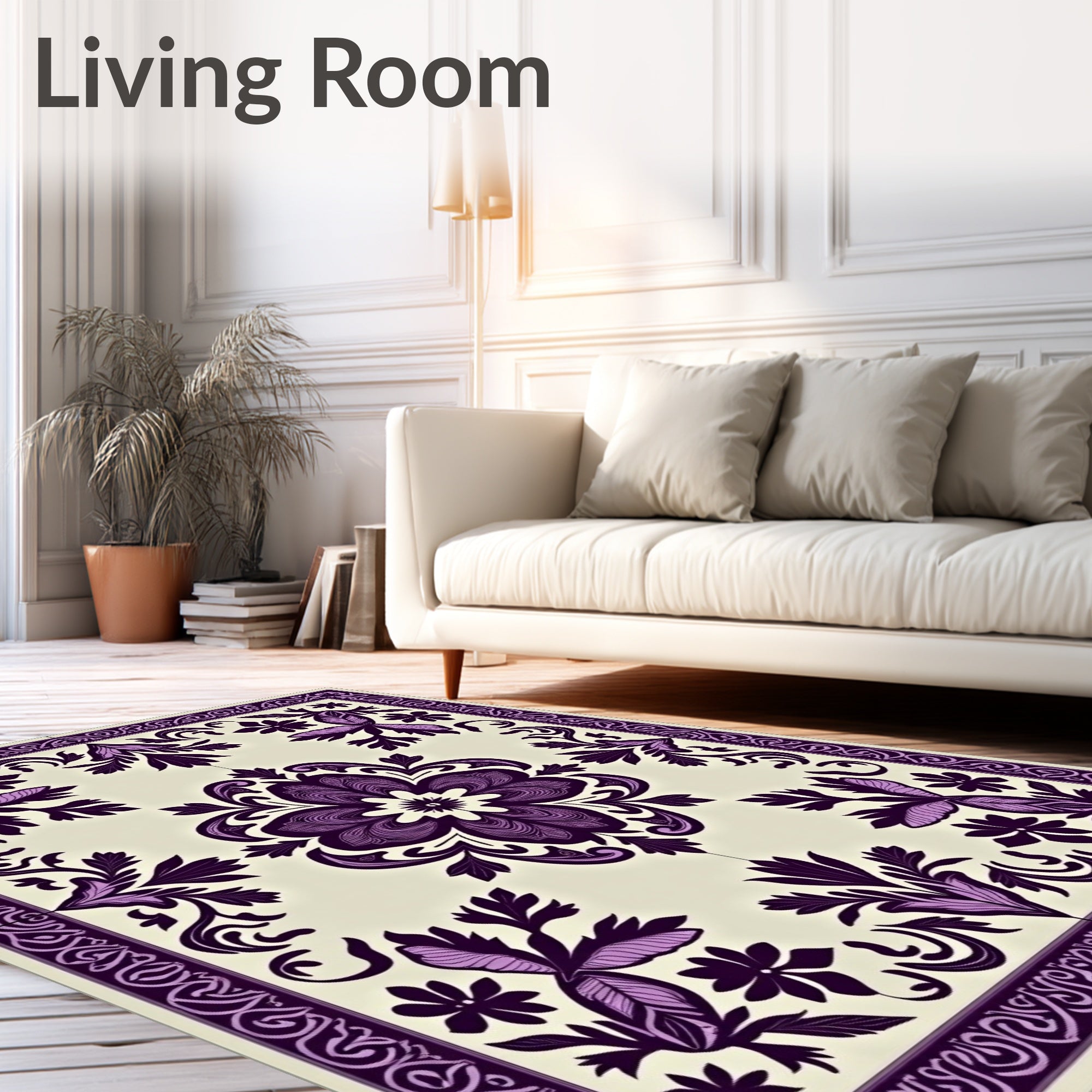 Rich Plum Floral Medallion Border Rug