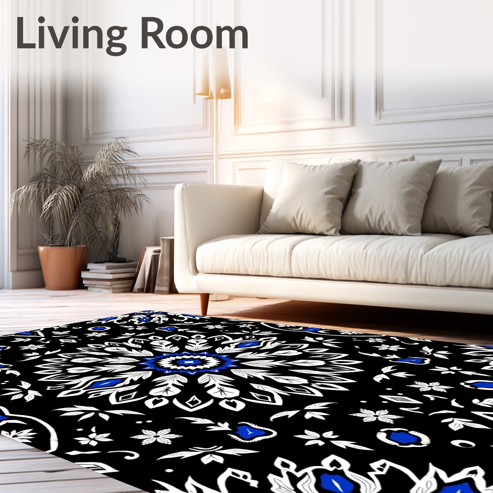 Bold Cobalt Black Mandala Bloom Rug