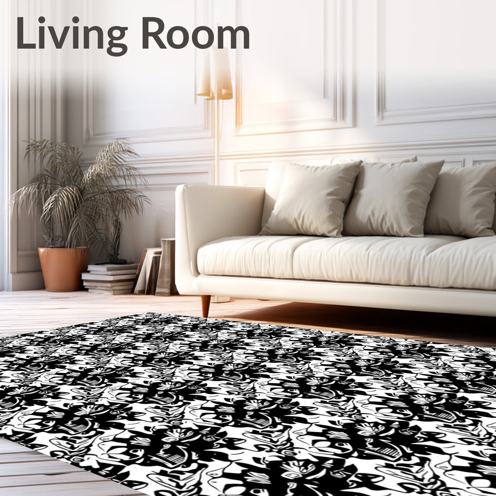 Bold Black Abstract Floral Repeat Rug