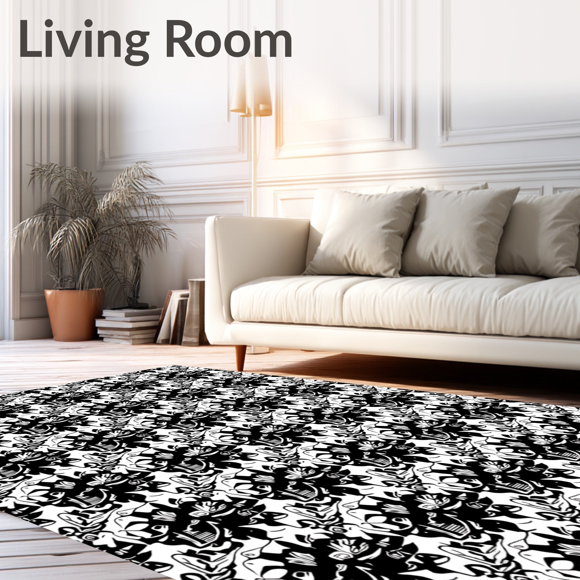 Bold Black Abstract Floral Repeat Rug