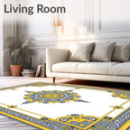Golden Gray Mandala Border Medallion Rug