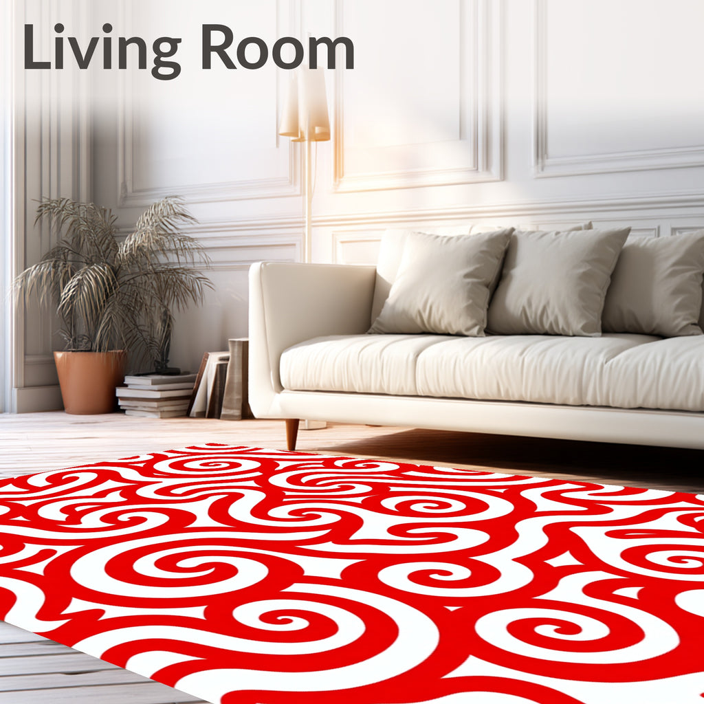 Bold Red Swirl Ribbon Weave Rug