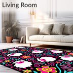 Whimsical Sheep Floral Swirl Rug