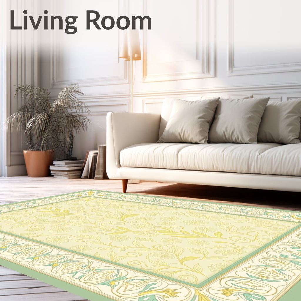 Pale Yellow Floral Vine Frame Rug