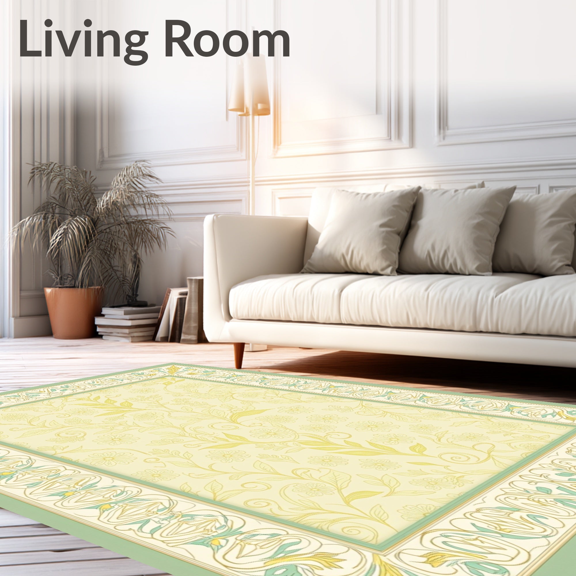 Pale Yellow Floral Vine Frame Rug