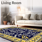 Ornate Navy Blue Golden Floral Rug